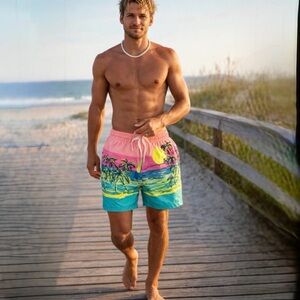 Chubbies The Coastals 5.5” Classic Swim Trunks Tropical Sunset Palm Sz S🧡